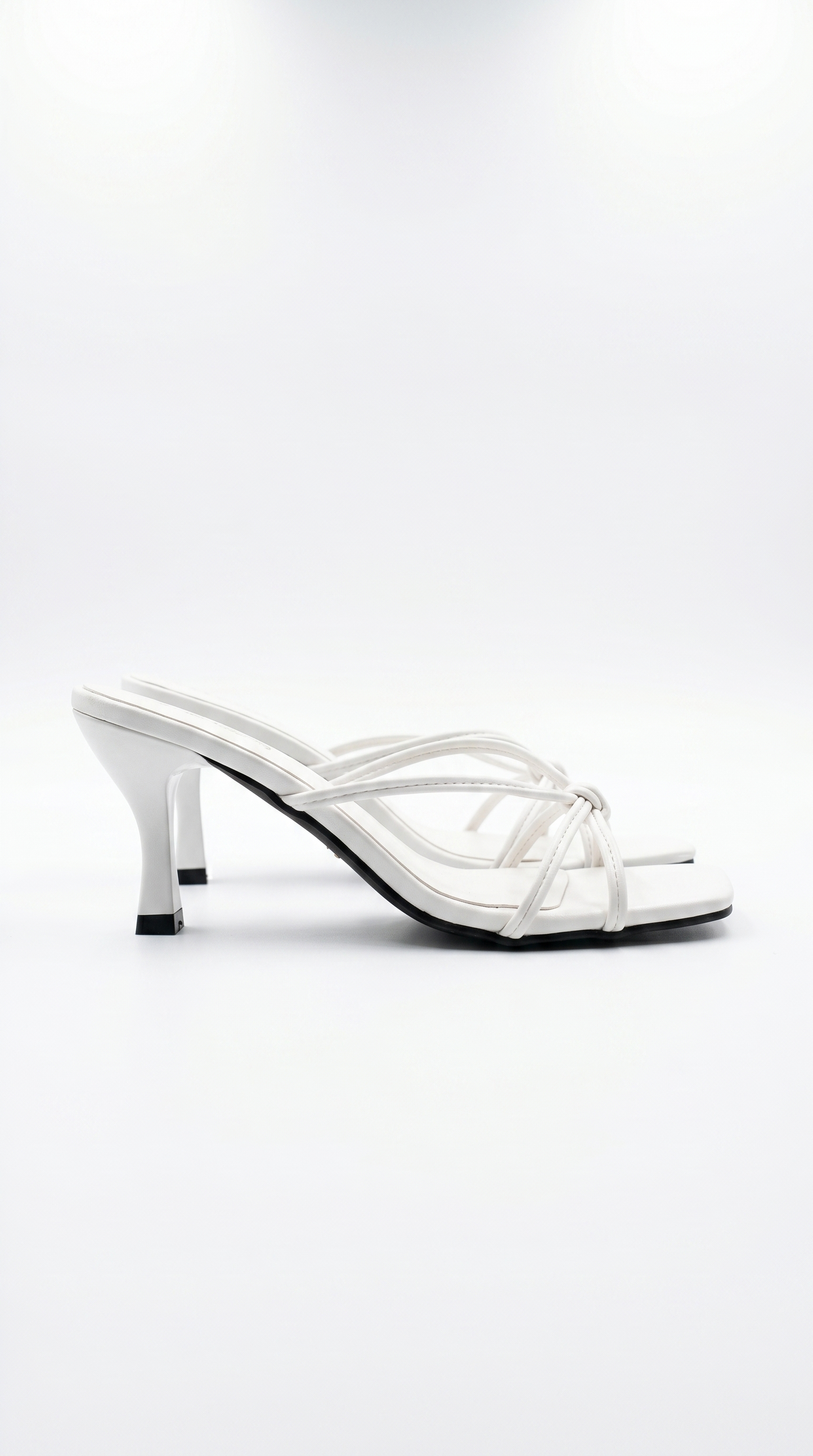 Women white heeled sandals with square toe and strappy design