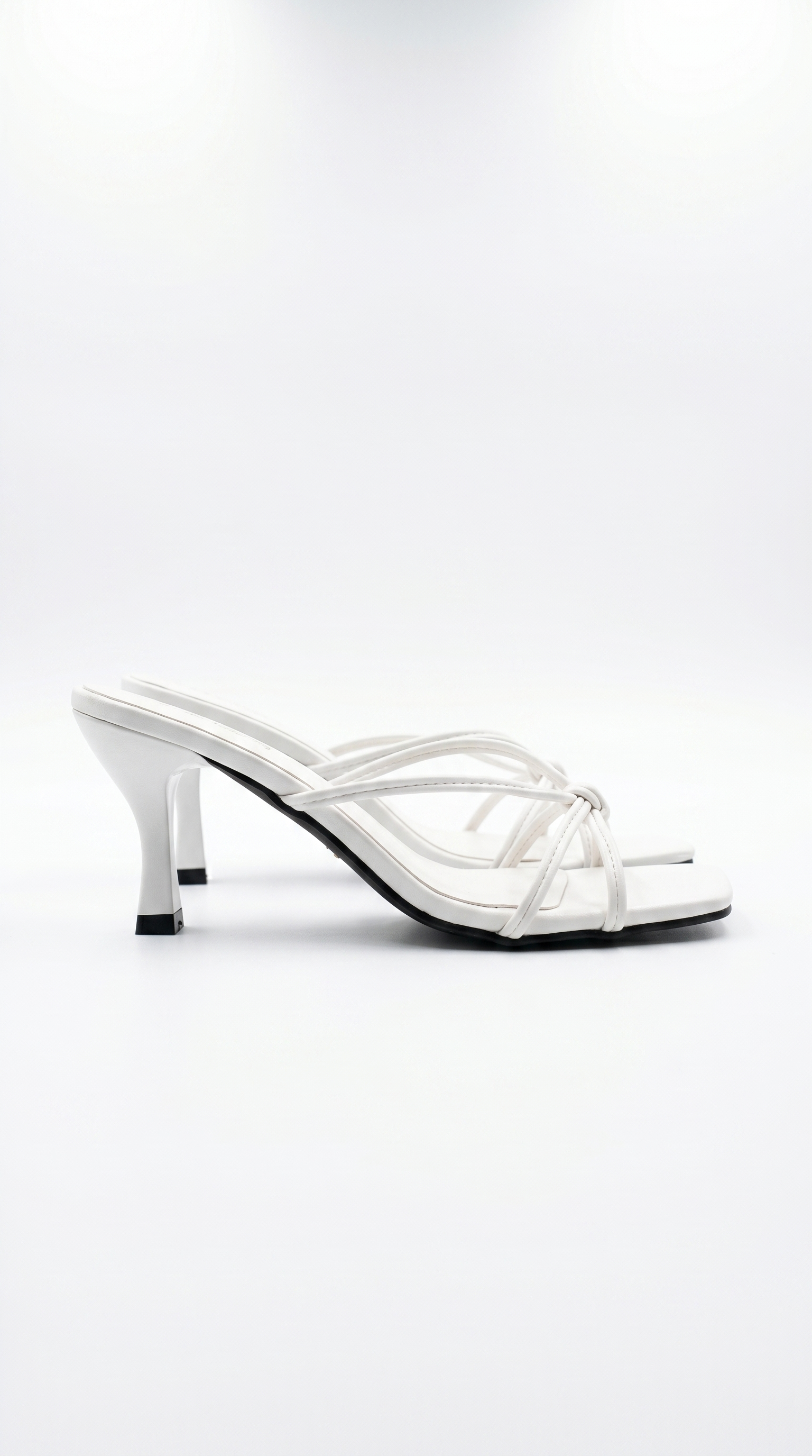 Women white heeled sandals with square toe and strappy design