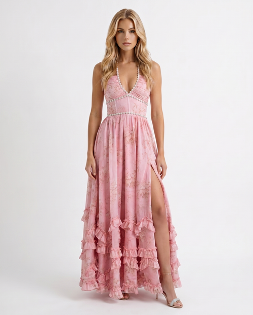 Bianca Ruffle Maxi Dress - Ballet Rose