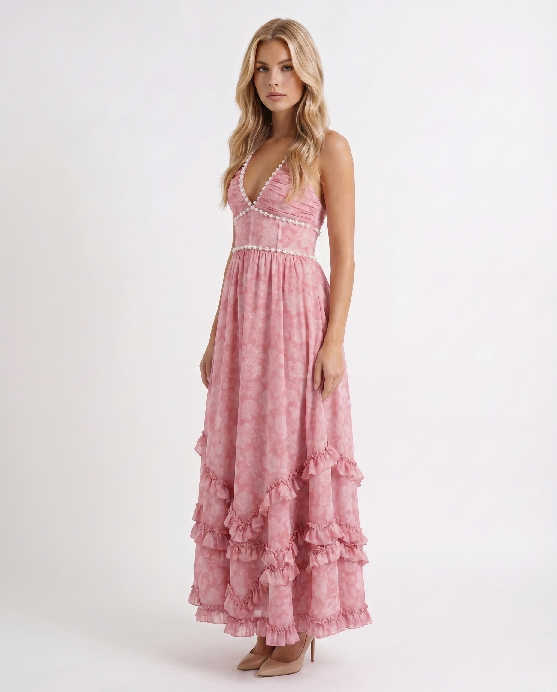 Bianca Ruffle Maxi Dress - Blush Petal
