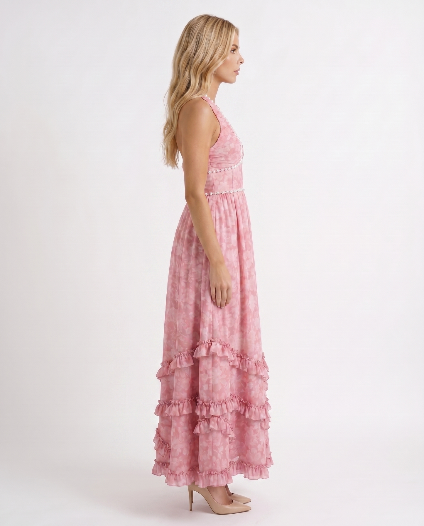 Bianca Ruffle Maxi Dress - Blush Petal