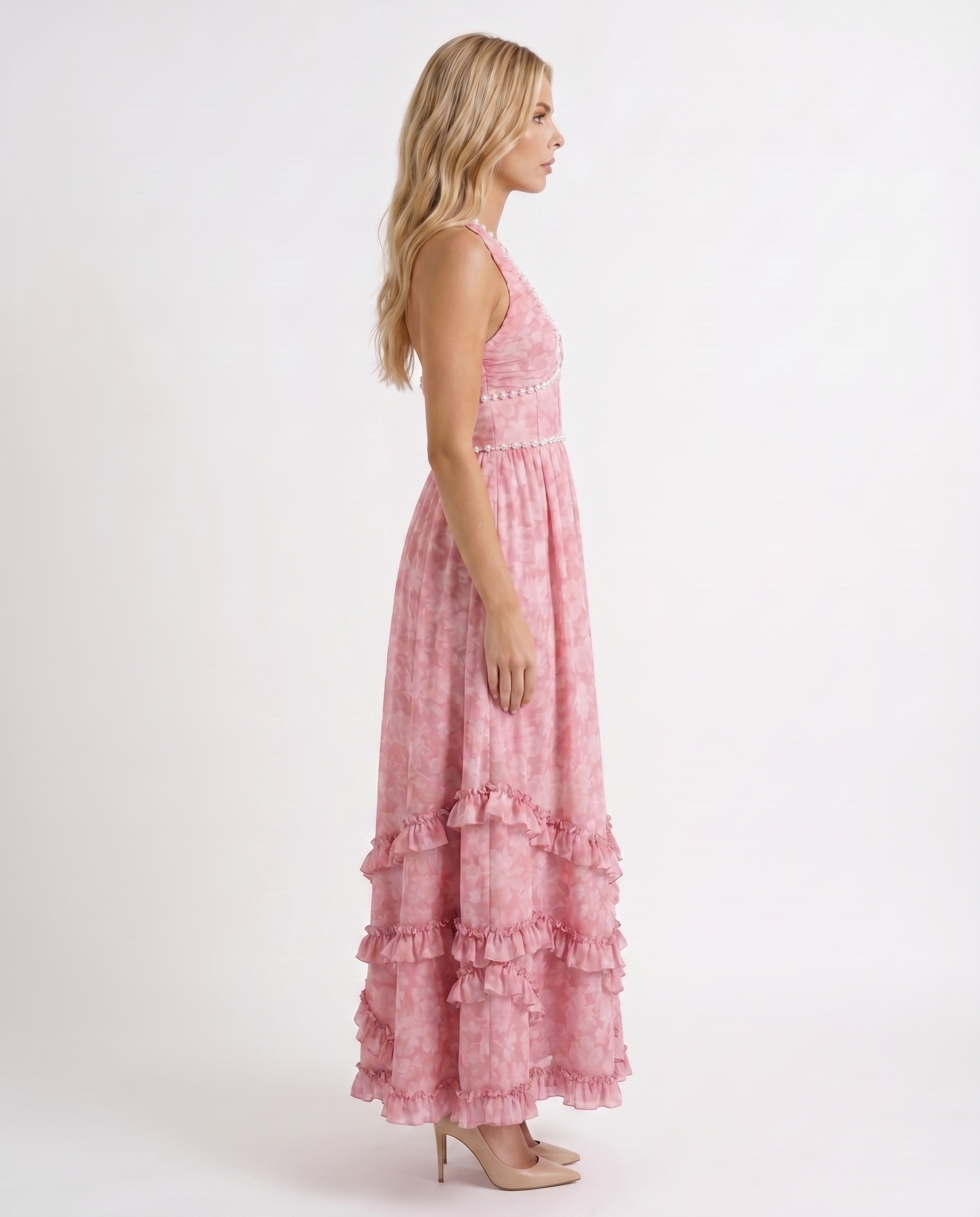 Bianca Ruffle Maxi Dress - Blush Petal