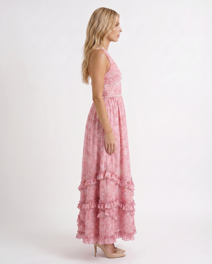 Bianca Ruffle Maxi Dress - Blush Petal