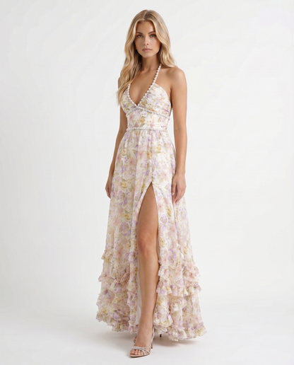 Bianca Ruffle Maxi Dress - Champagne Meadow
