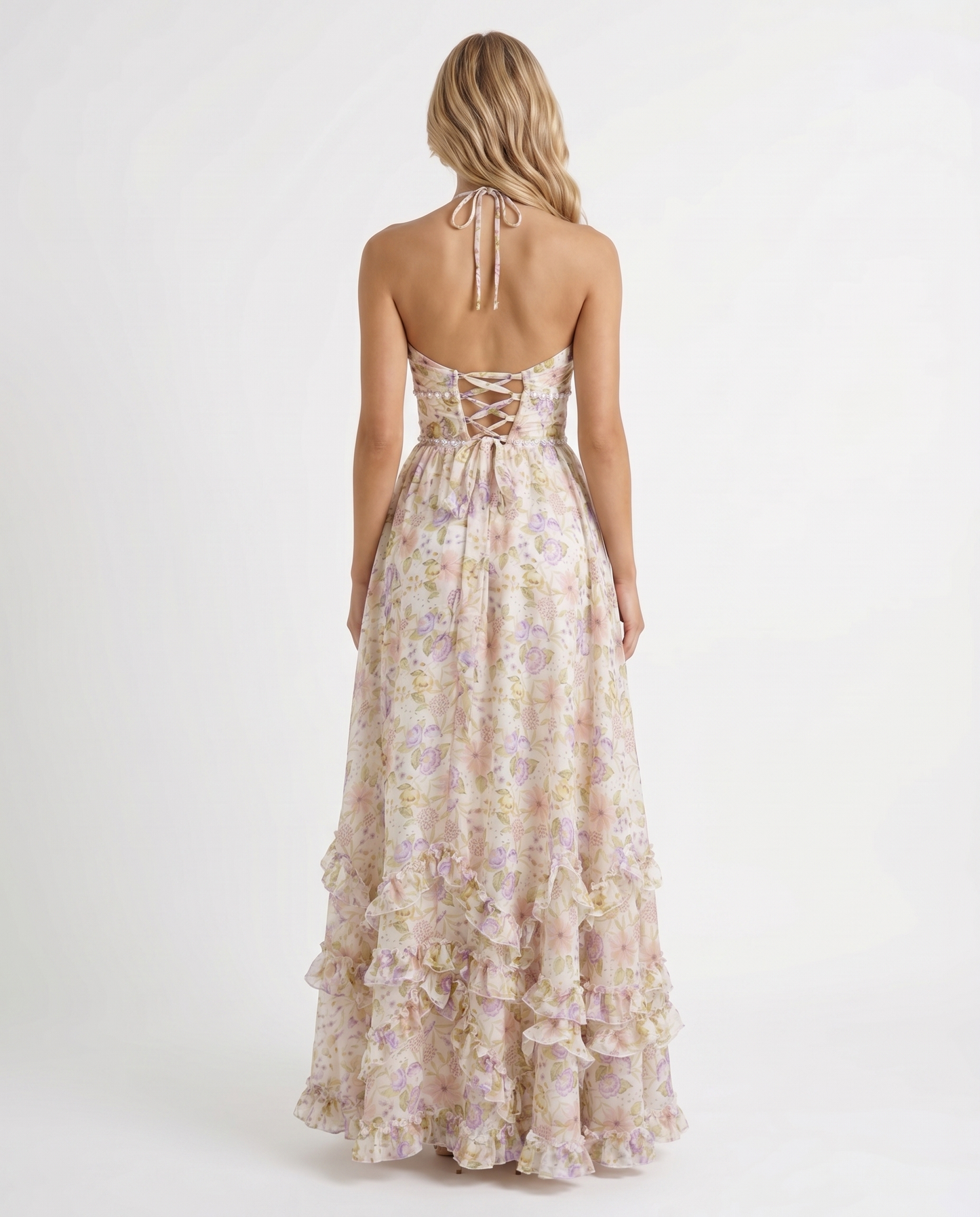 Bianca Ruffle Maxi Dress - Champagne Meadow