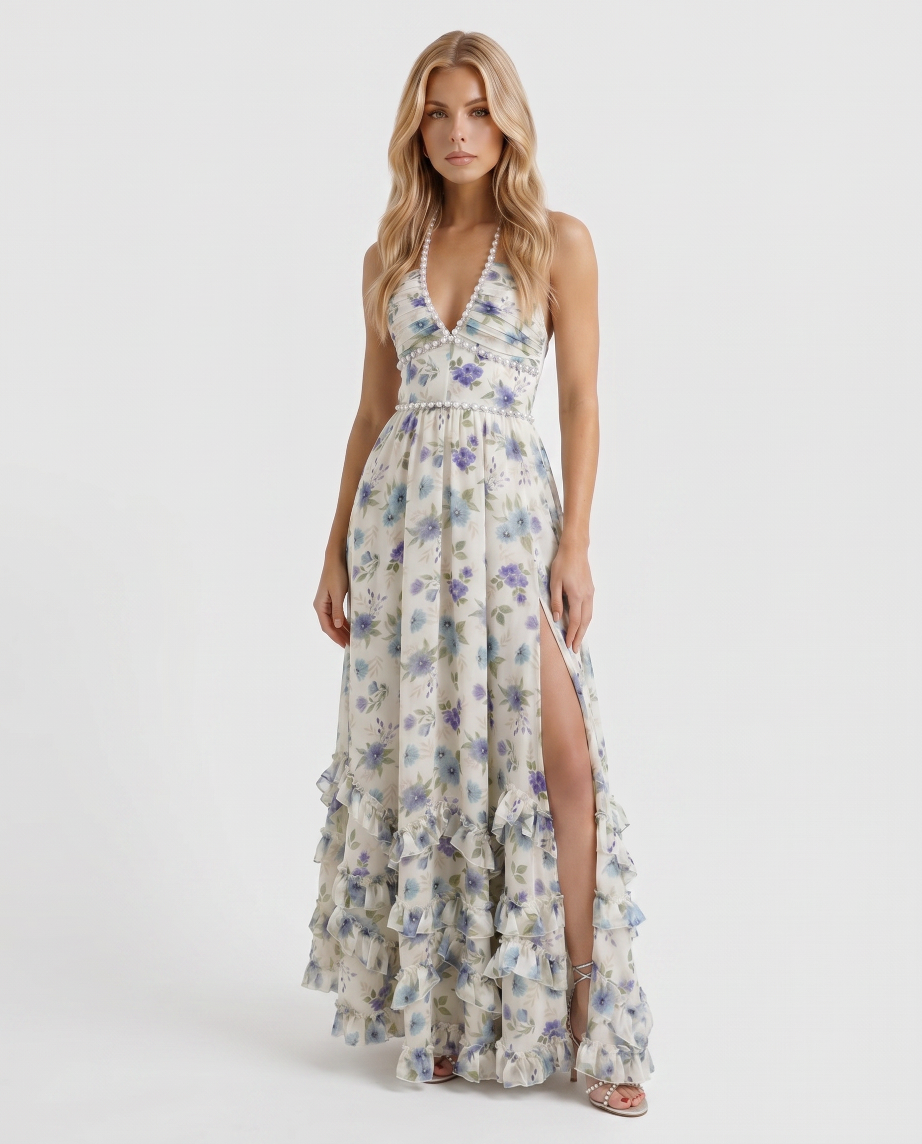 Bianca Ruffle Maxi Dress - Garden Mist