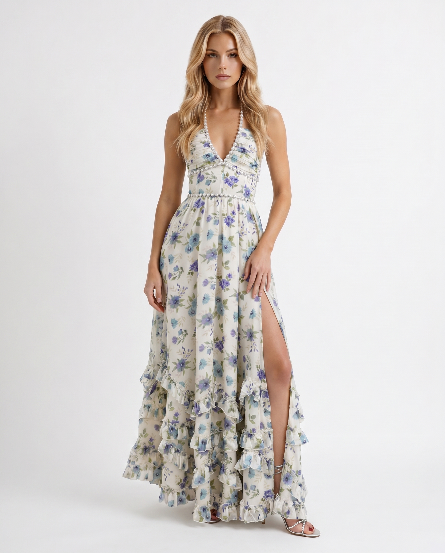 Bianca Ruffle Maxi Dress - Garden Mist