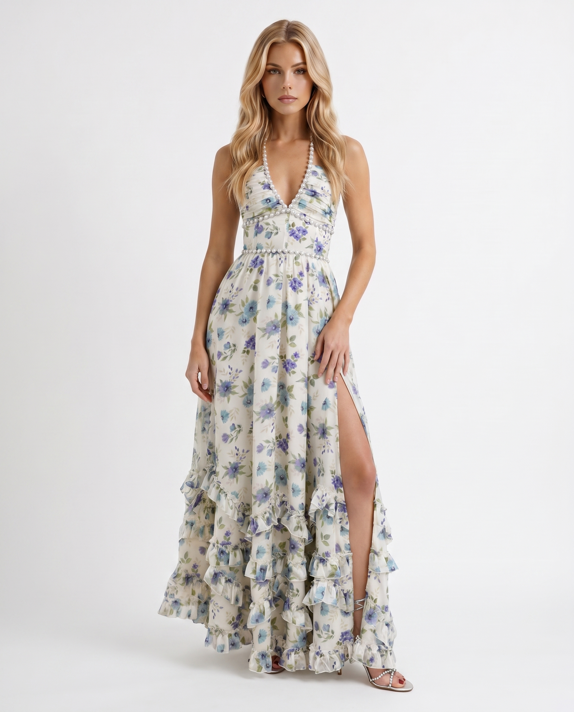 Bianca Ruffle Maxi Dress - Garden Mist