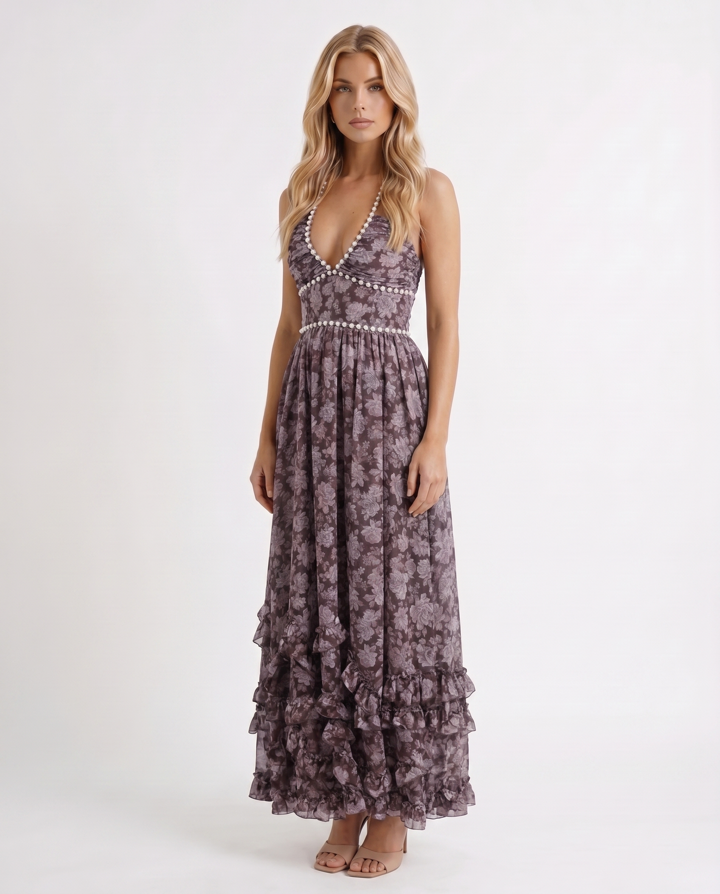 Bianca Ruffle Maxi Dress - Midnight Bloom