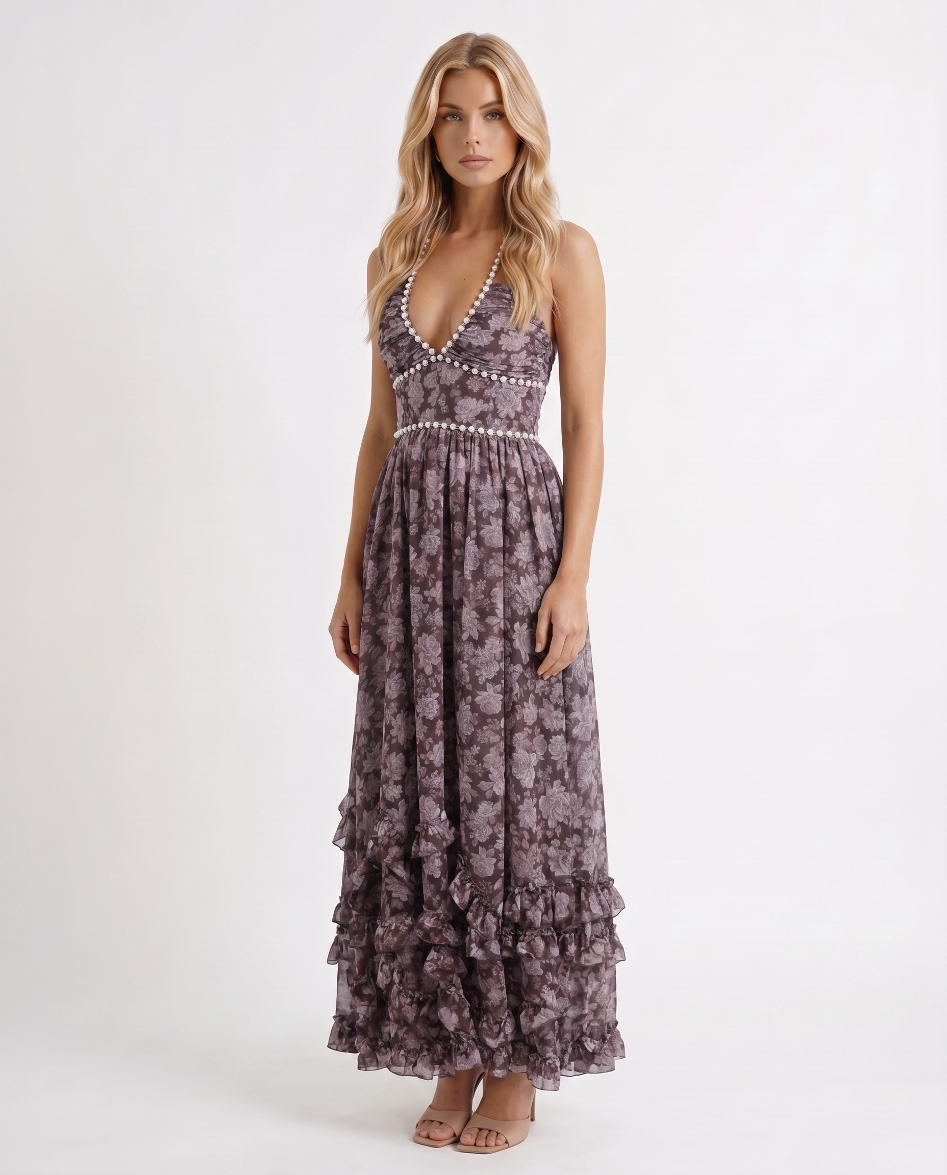 Bianca Ruffle Maxi Dress - Midnight Bloom