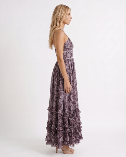 Bianca Ruffle Maxi Dress - Midnight Bloom