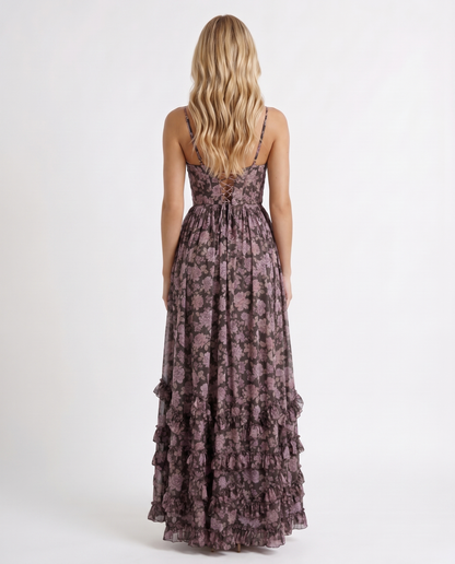 Bianca Ruffle Maxi Dress - Midnight Bloom