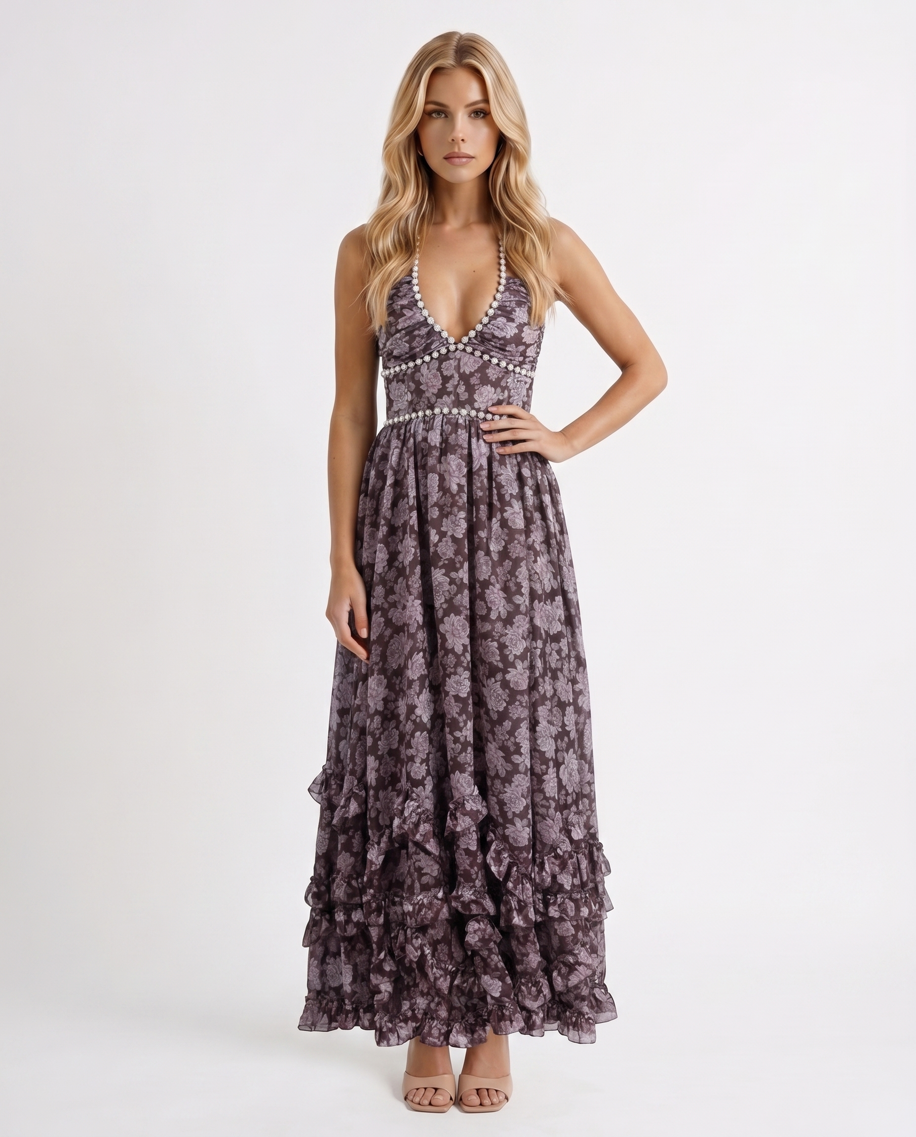Bianca Ruffle Maxi Dress - Midnight Bloom
