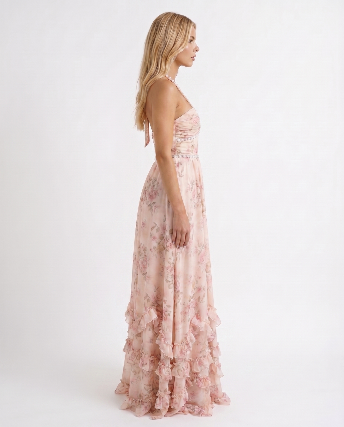 Bianca Ruffle Maxi Dress - Pink