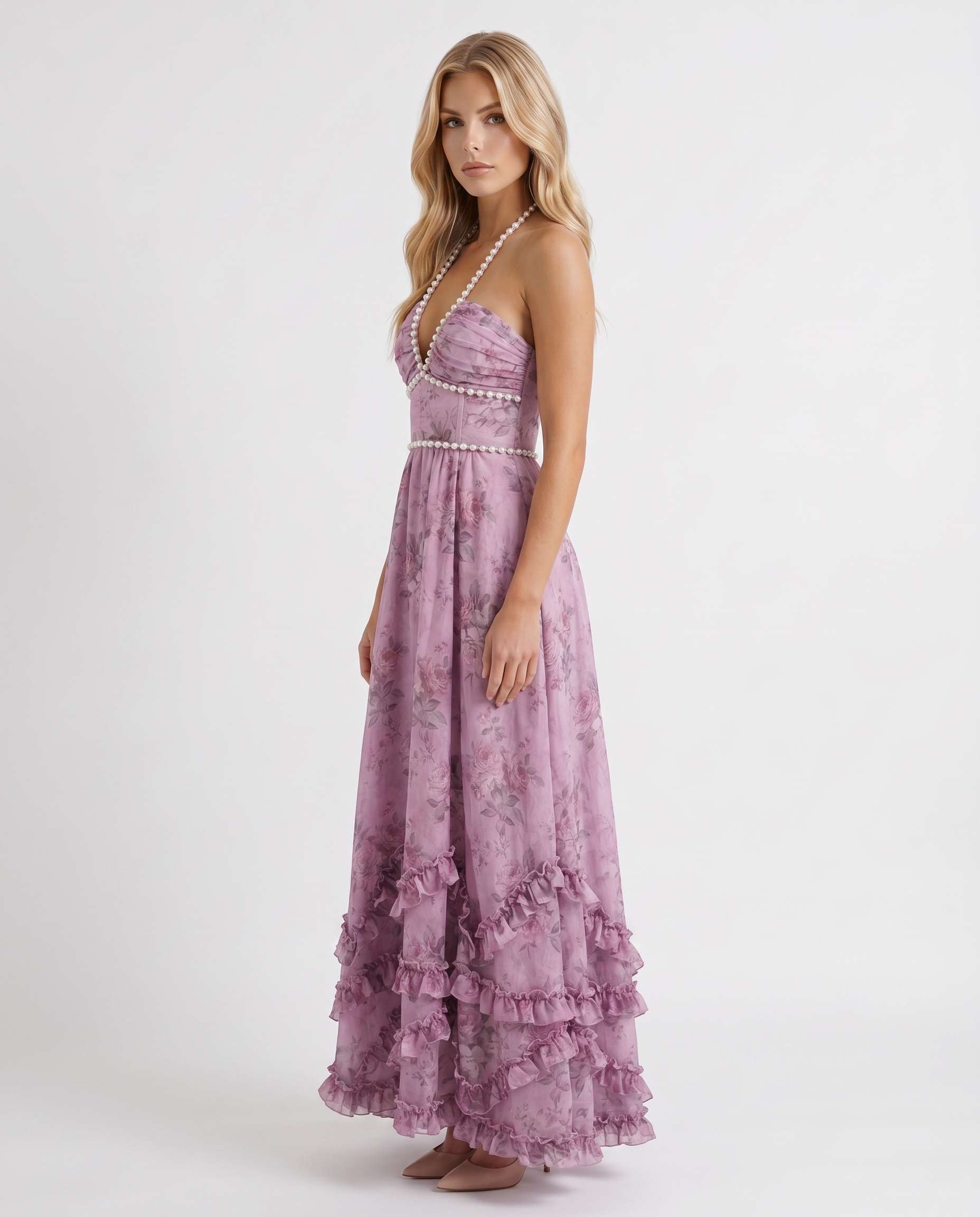 Bianca Ruffle Maxi Dress - Purple
