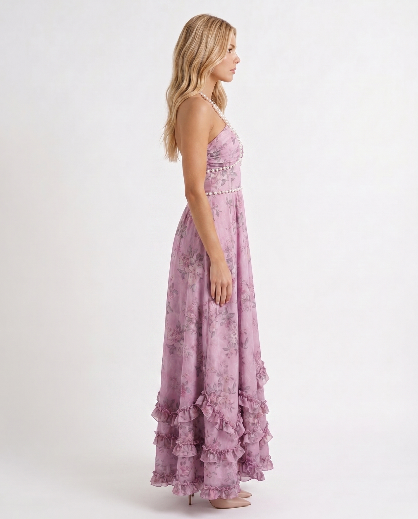 Bianca Ruffle Maxi Dress - Purple