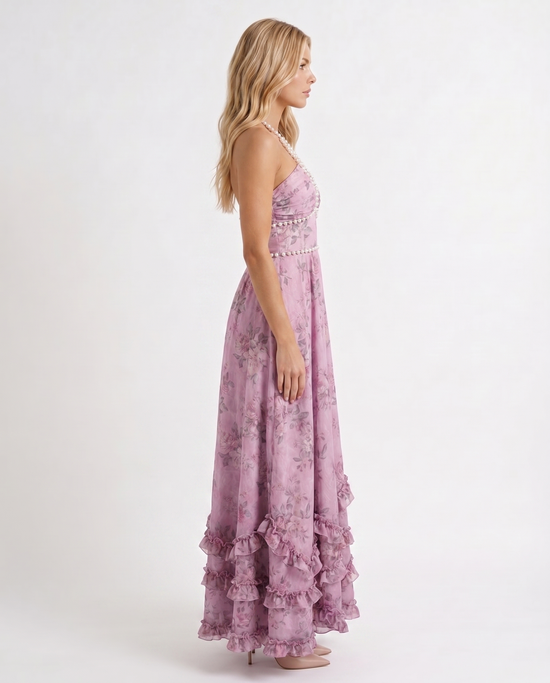 Bianca Ruffle Maxi Dress - Purple