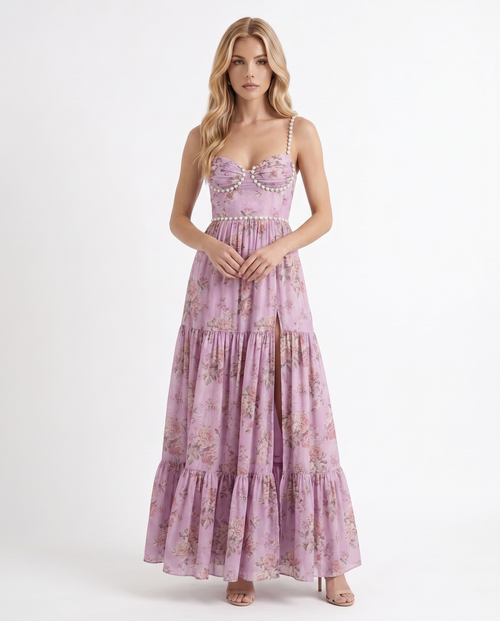 Bianca Ruffle Maxi Dress - Rose Garden