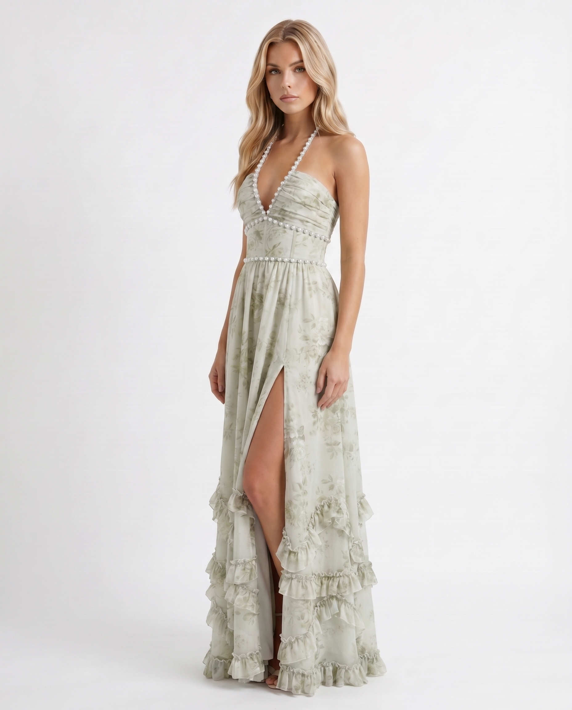 Bianca Ruffle Maxi Dress - Sage Blossom