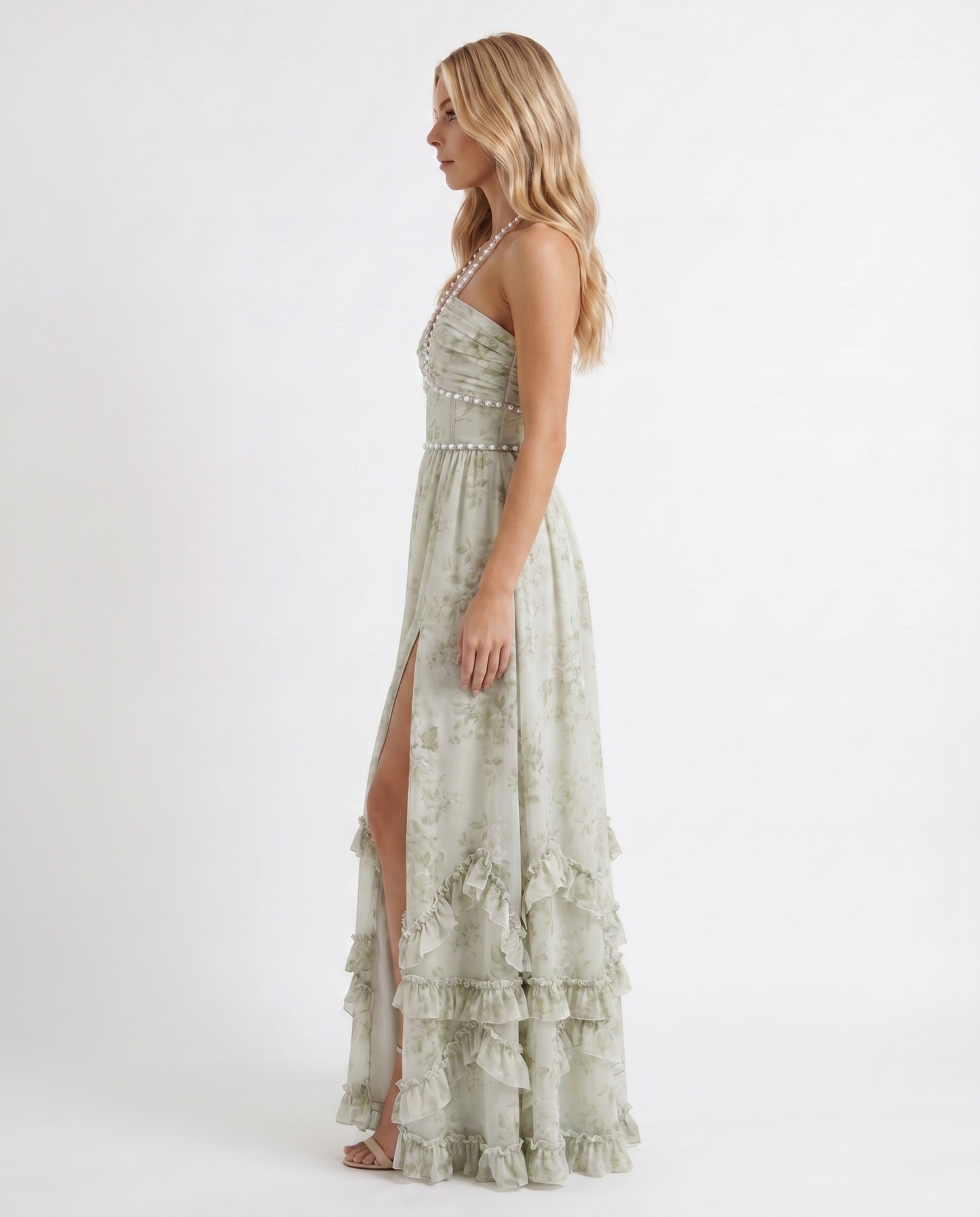 Bianca Ruffle Maxi Dress - Sage Blossom