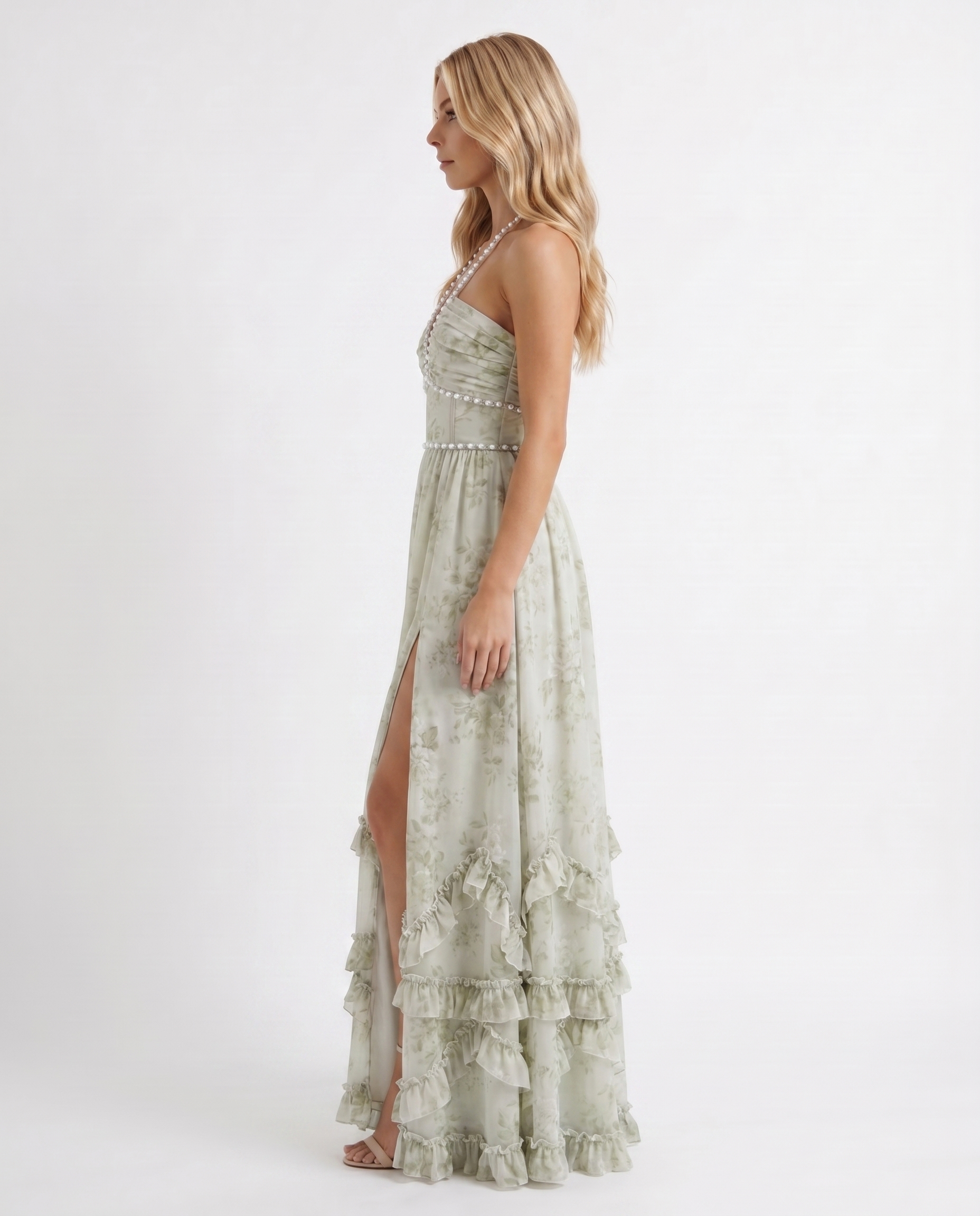 Bianca Ruffle Maxi Dress - Sage Blossom