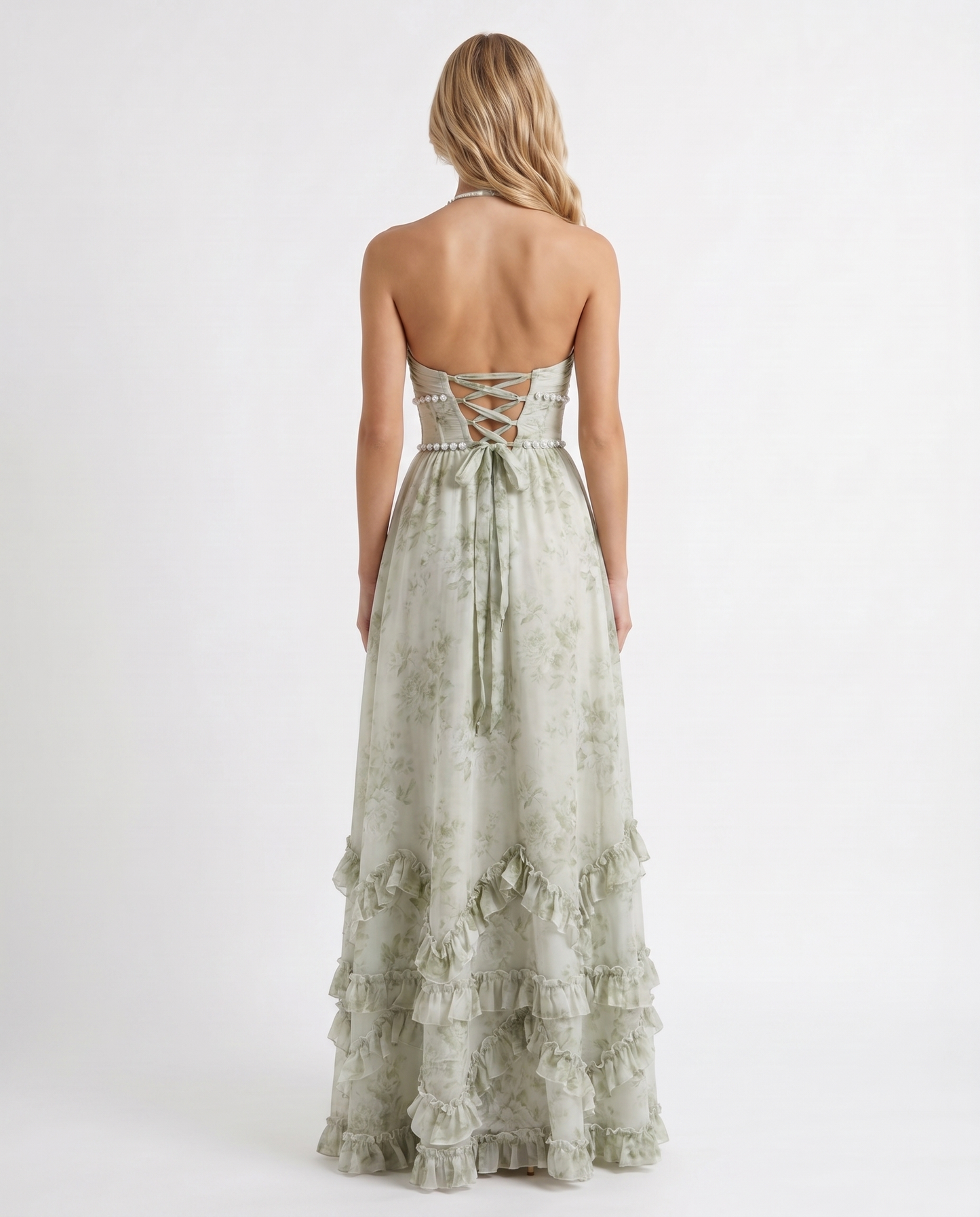 Bianca Ruffle Maxi Dress - Sage Blossom