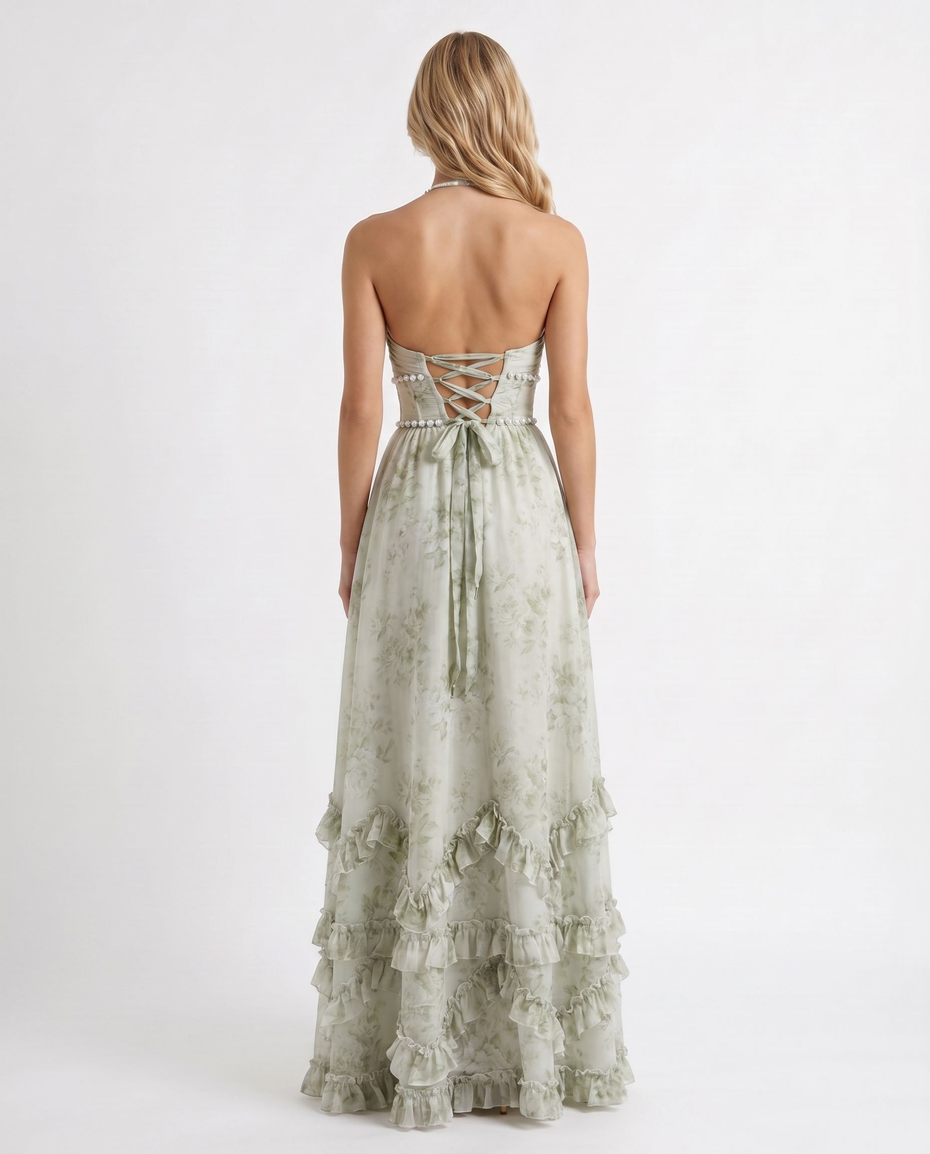 Bianca Ruffle Maxi Dress - Sage Blossom