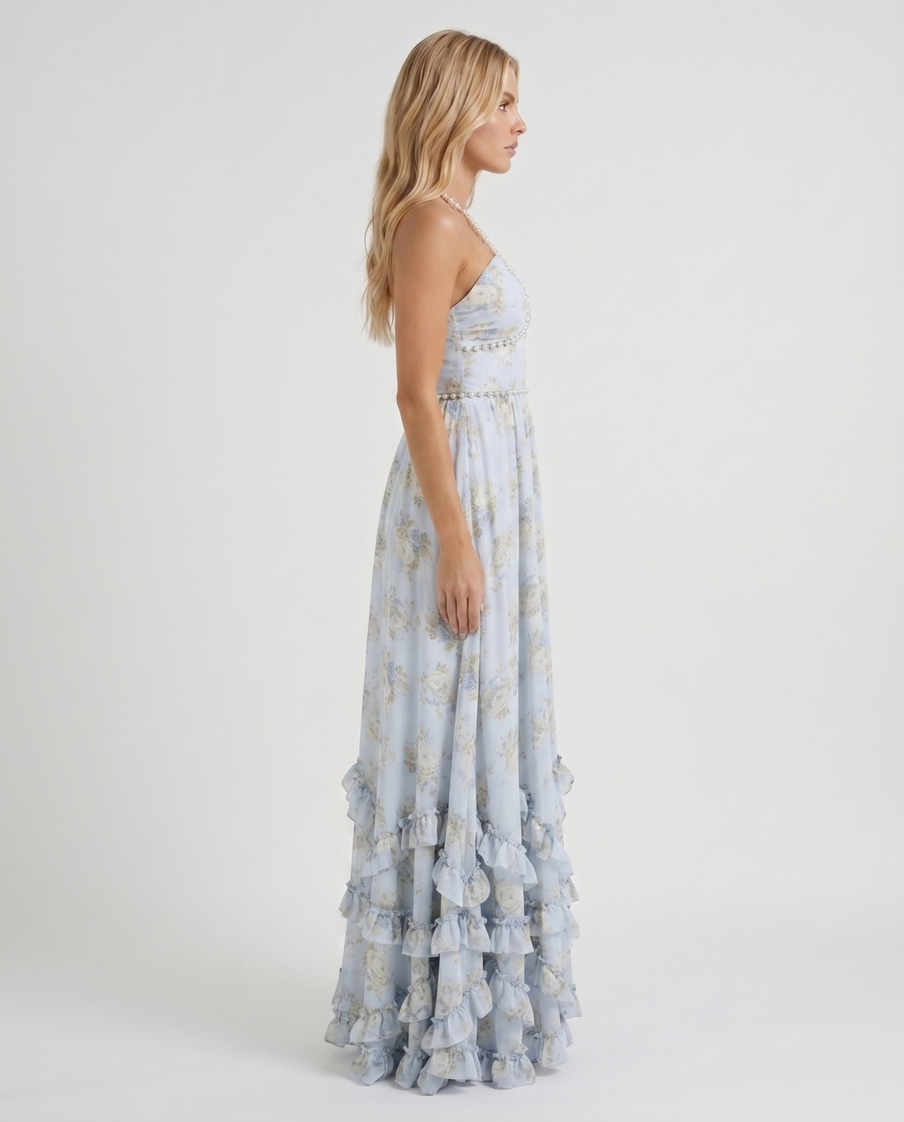 Bianca Ruffle Maxi Dress - Sky Blue
