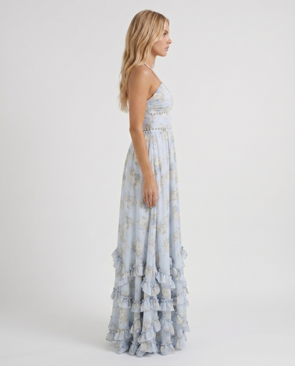 Bianca Ruffle Maxi Dress - Sky Blue