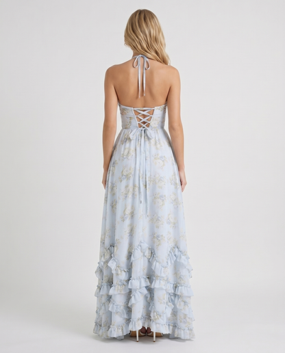 Bianca Ruffle Maxi Dress - Sky Blue
