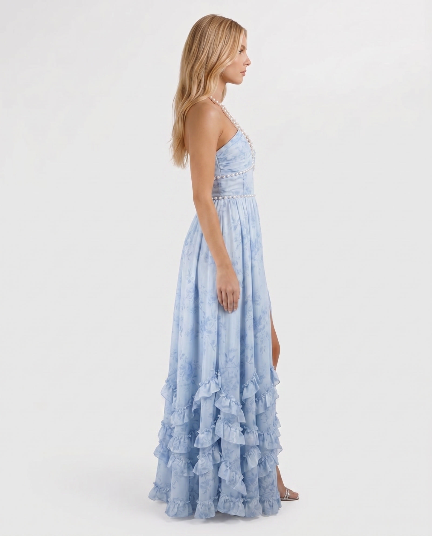 Bianca Ruffle Maxi Dress - Sky Whisper