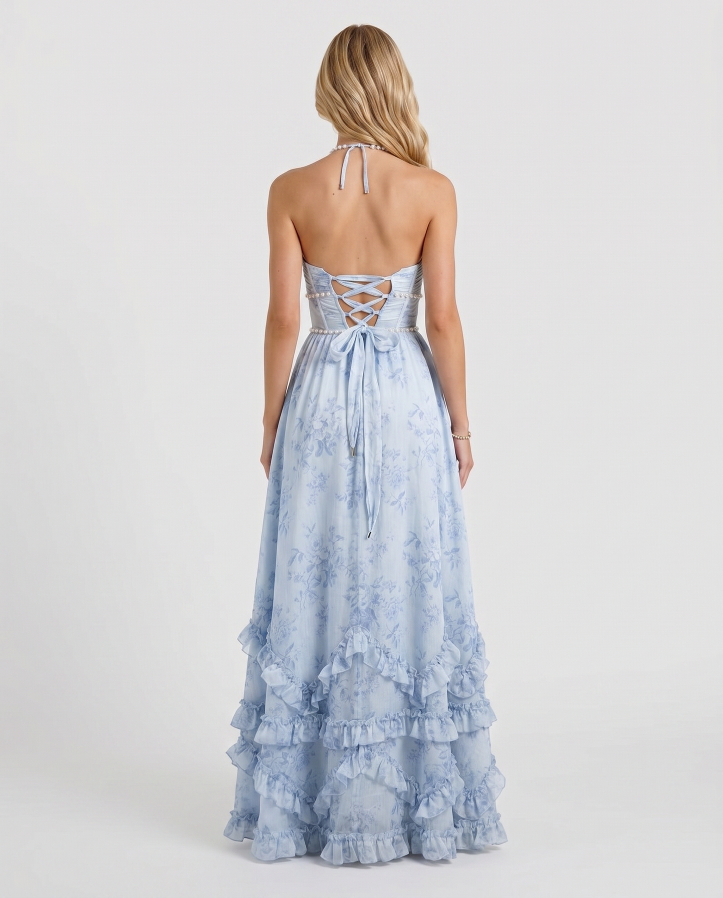 Bianca Ruffle Maxi Dress - Sky Whisper
