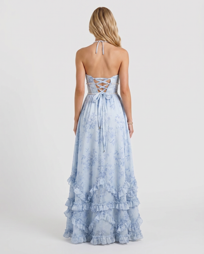 Bianca Ruffle Maxi Dress - Sky Whisper