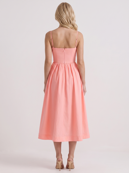 Women pink midi dress with scoop neckline and thin straps