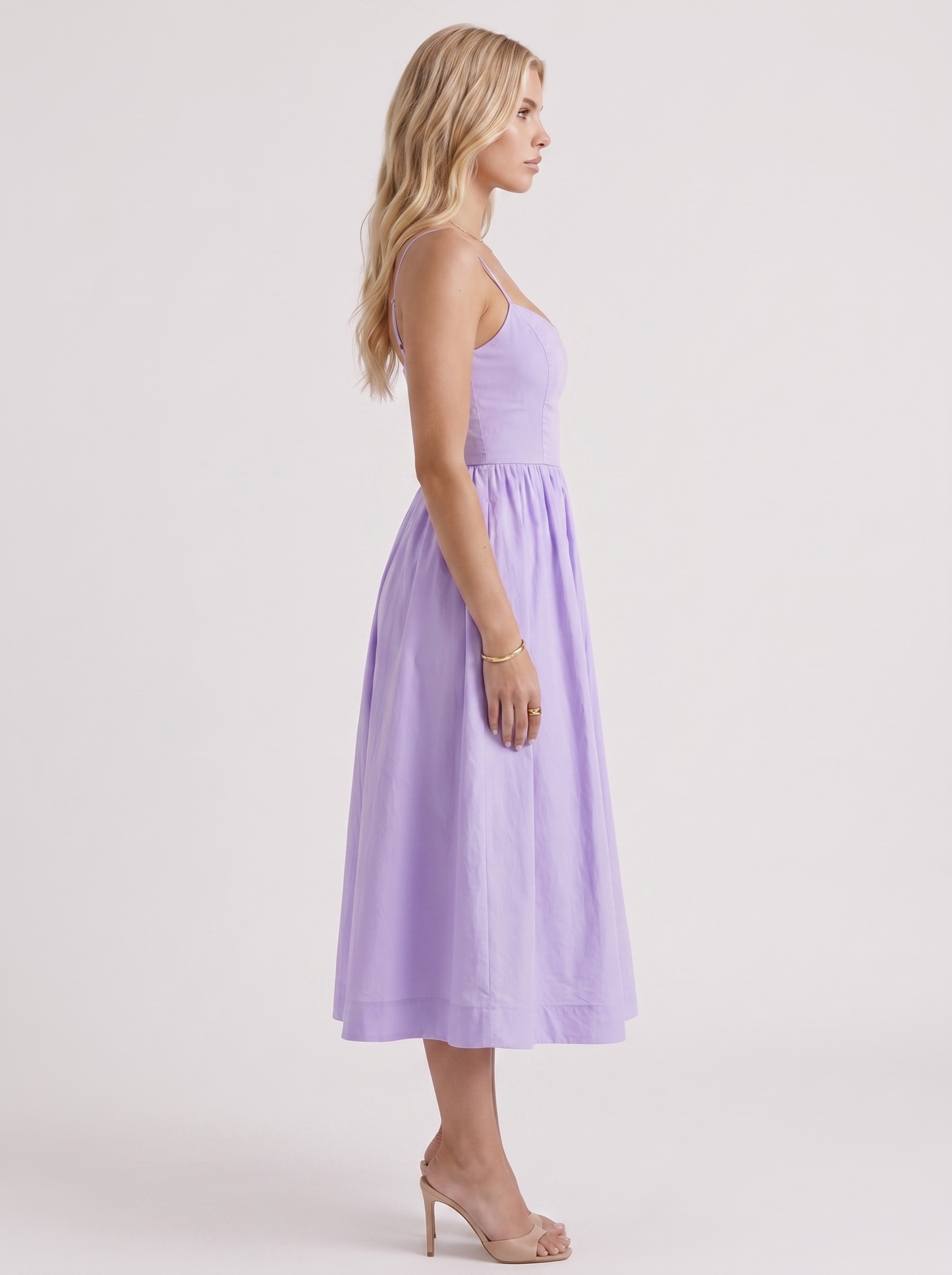 Women purple midi dress with scoop neckline and thin straps