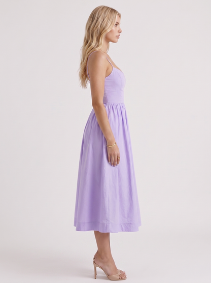 Women purple midi dress with scoop neckline and thin straps