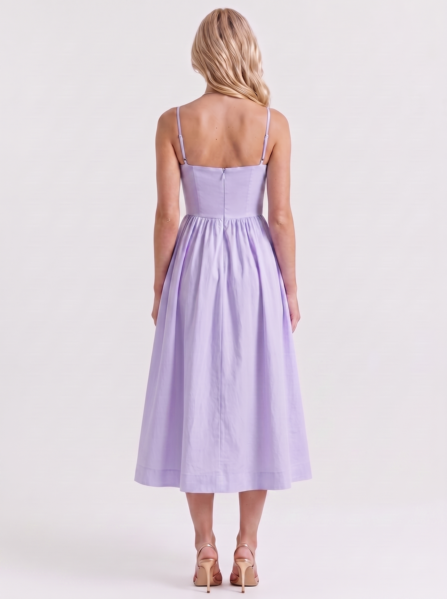 Women purple midi dress with scoop neckline and thin straps