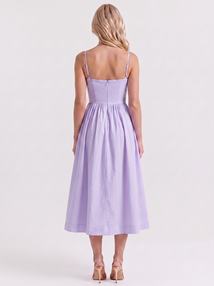Women purple midi dress with scoop neckline and thin straps