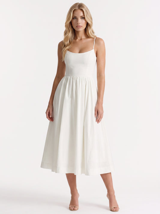 Birdie Flare Midi Dress - White