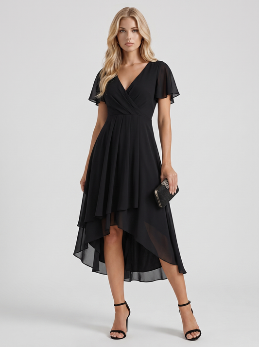 Calliope Ruffle Midi Dress - Black