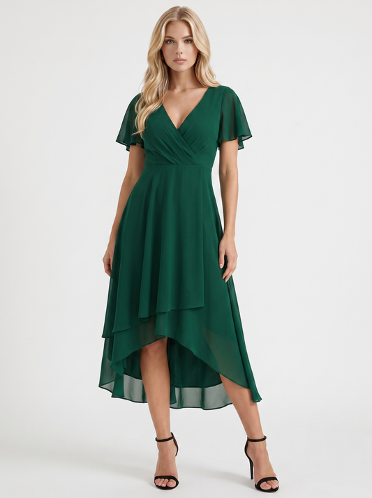 Calliope Ruffle Midi Dress - Dark Green