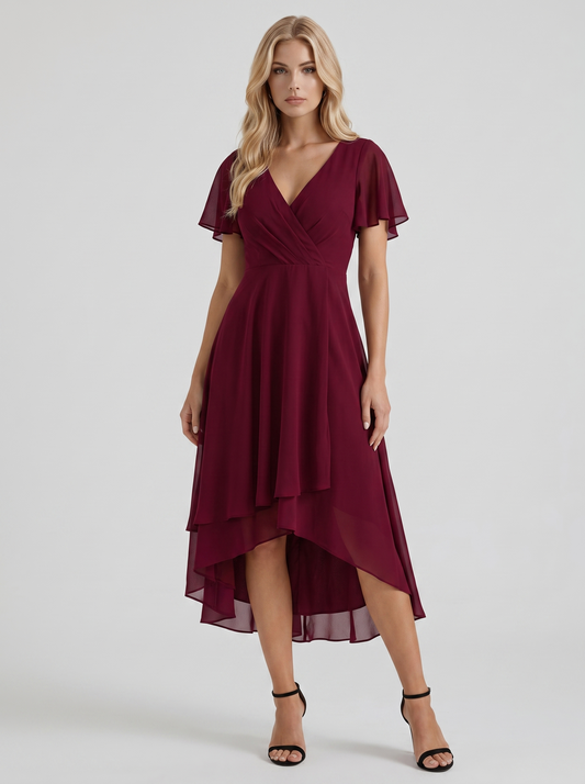 Calliope Ruffle Midi Dress - Red