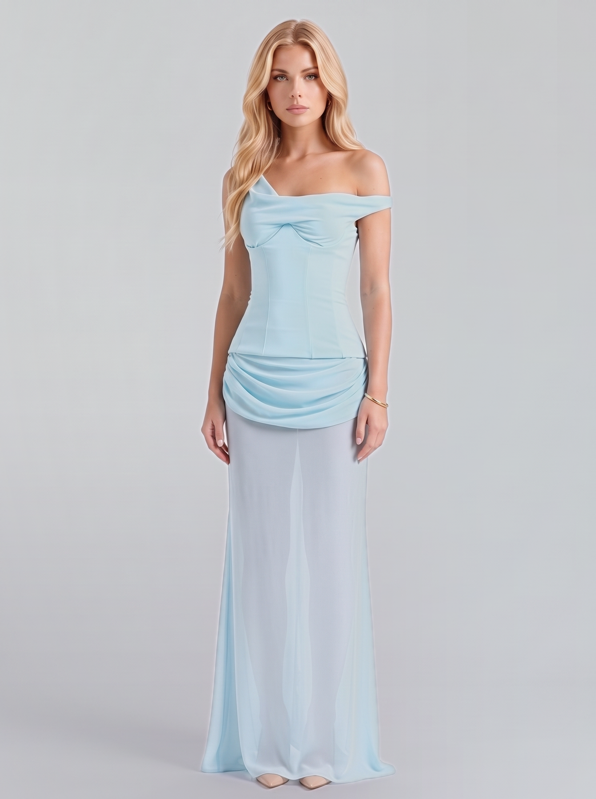 Candace Corset Maxi Dress - Baby Blue