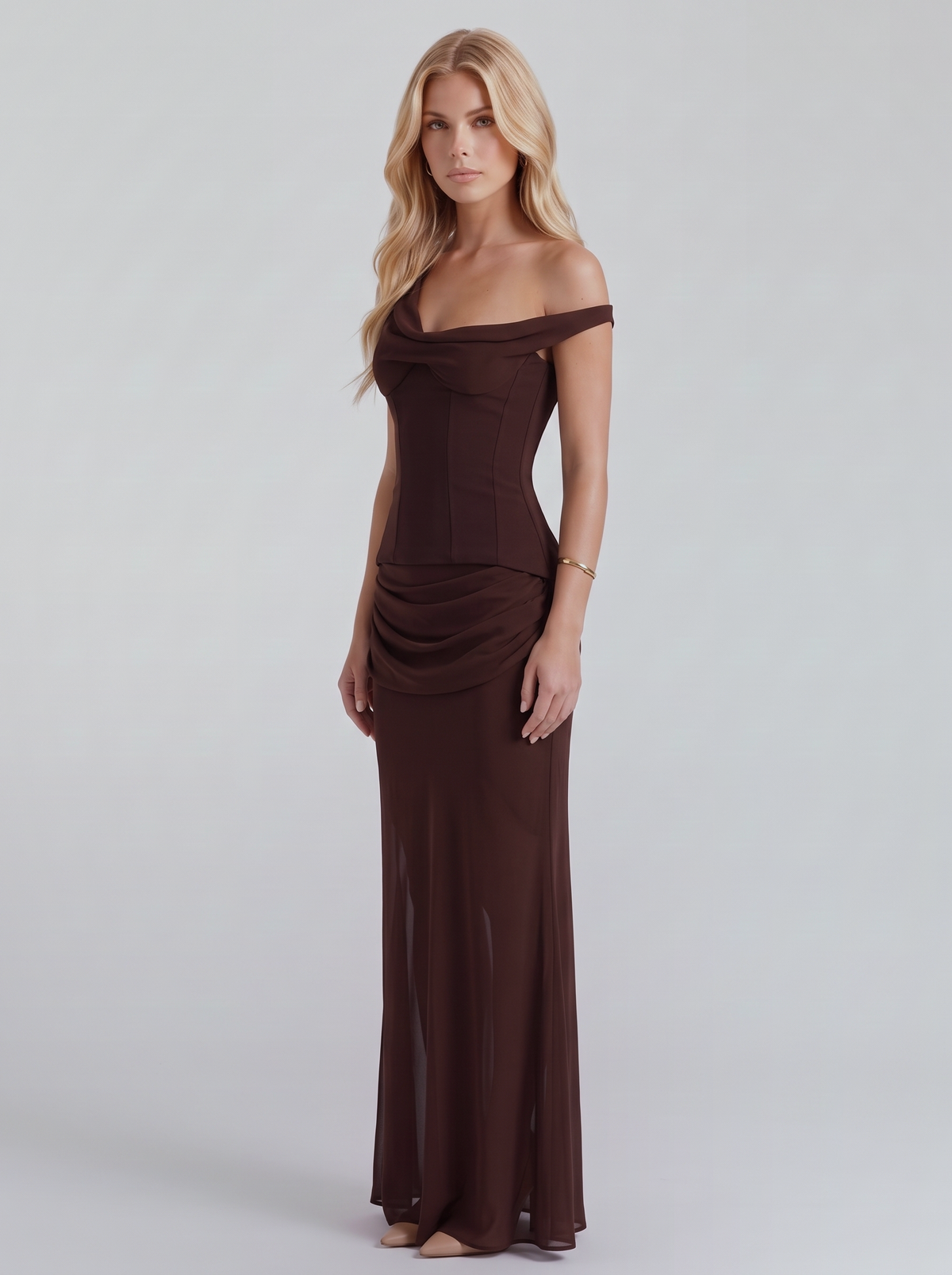 Candace Corset Maxi Dress - Brown