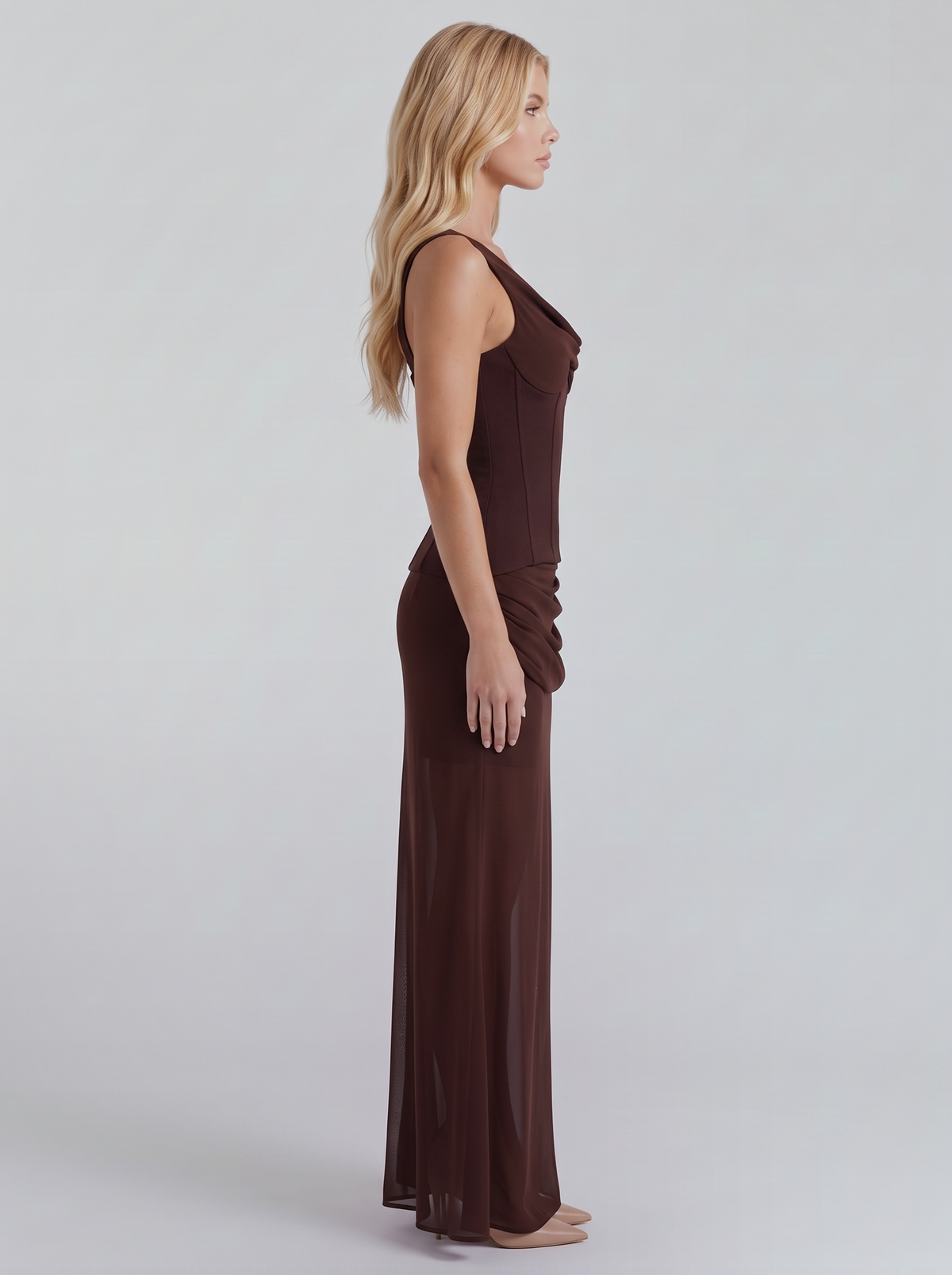 Candace Corset Maxi Dress - Brown