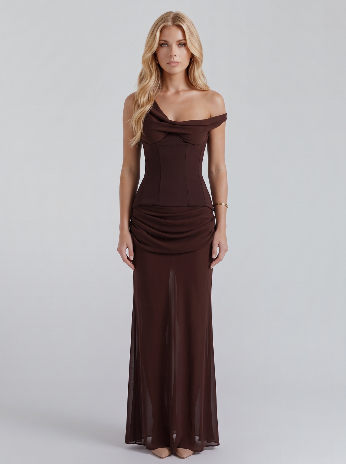 Candace Corset Maxi Dress - Brown