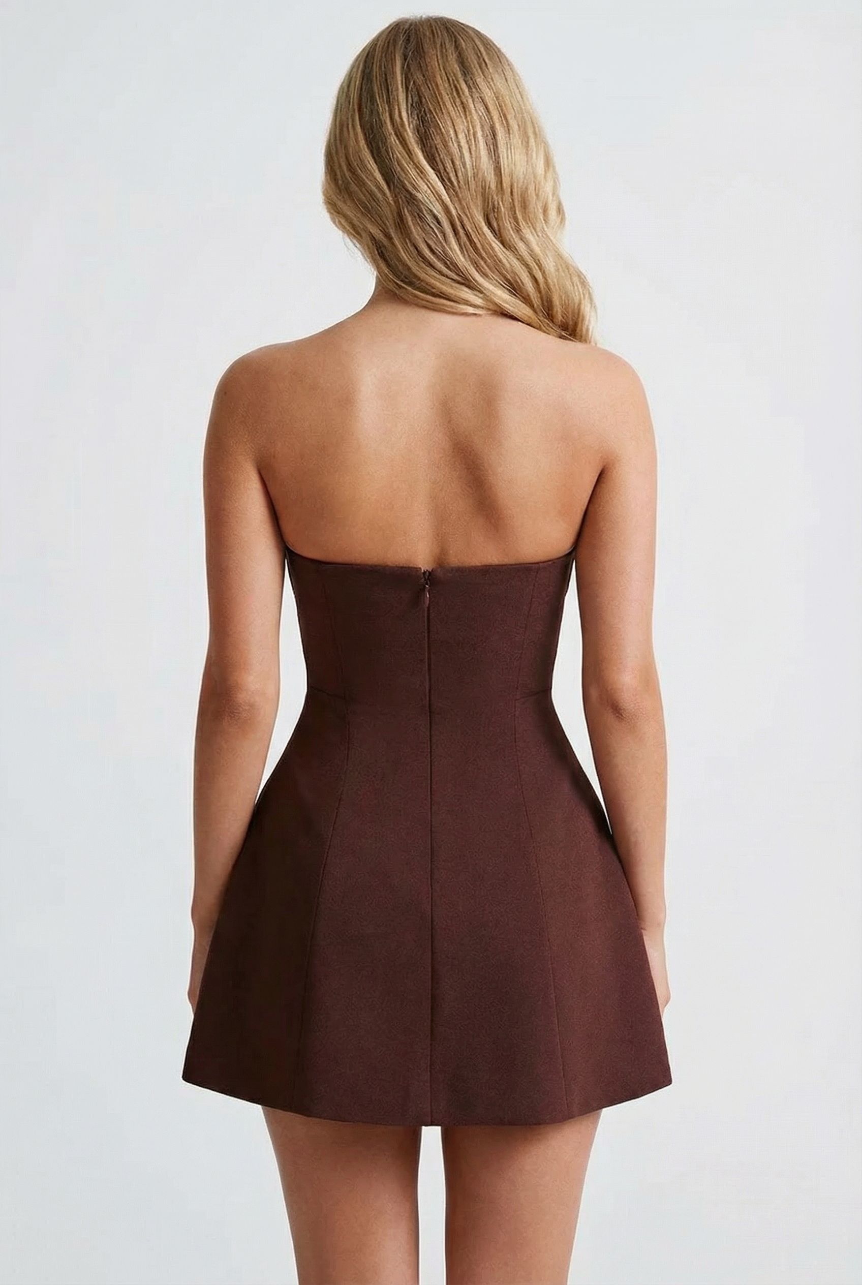 Carly Strapless Mini Dress - Brown - L - Fashion
