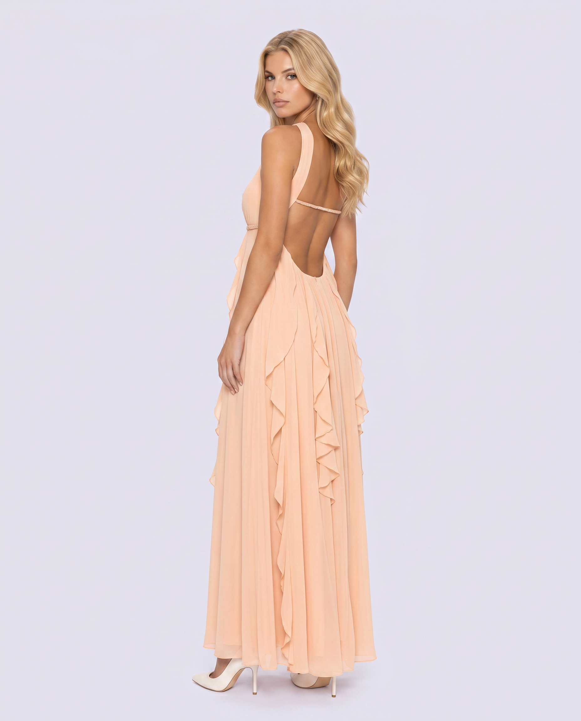 Catherine Halter Maxi Dress - Peach