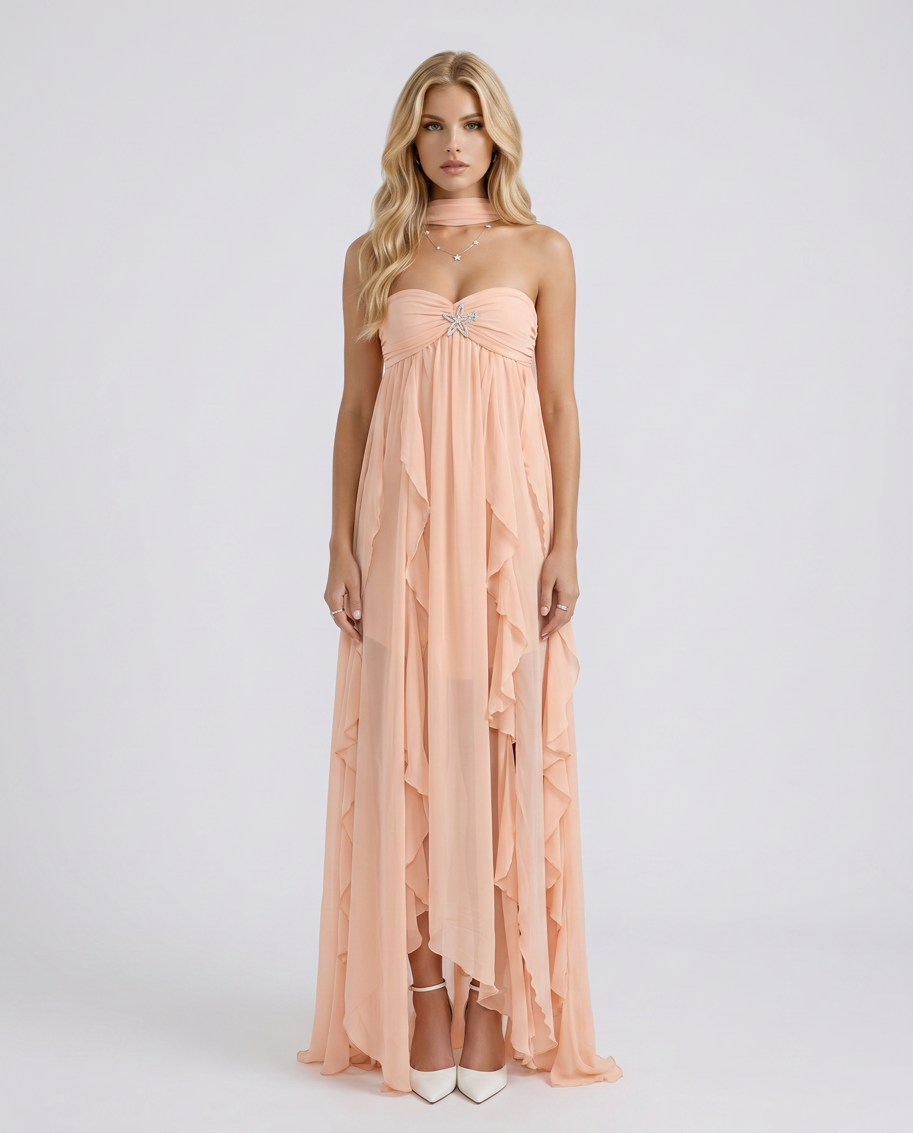 Catherine Halter Maxi Dress - Peach