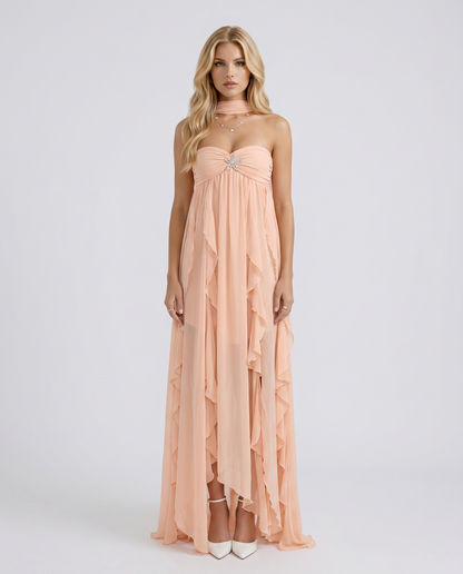 Catherine Halter Maxi Dress - Peach
